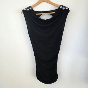 Forever 21 Black Scoop Neck Tank Top with Embellished Shoulders - Small